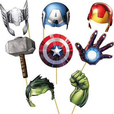 

PARTY PROPZ Multicolor Avengers Photo Booth and Candle for Decoration Combo Set of 13 Pcs - 8 ml