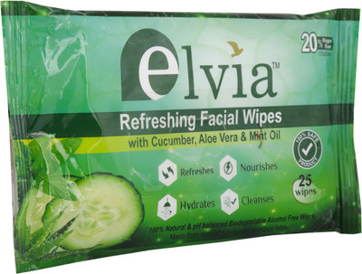 

Elvia Care Refreshing Facial Wipes With Cucumber Aloe Vera And Mint Oil(Pack of 25)