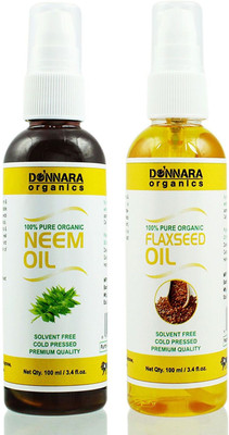 

Donnara Organics 100% Pure Neem oil and Flaxseed oil Combo of 2 Bottles of 100 ml(200 ml) Hair Oil(200 ml)
