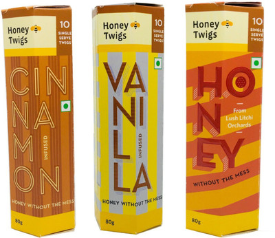 HONEY TWIGS Cinnamon Infused Honey, Vanilla Infused Honey and Natural Litchi Honey(240 g, Pack of 3)