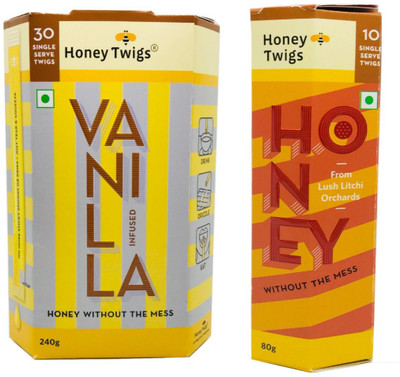 

HONEY TWIGS Vanilla Infused Honey 240g pack with Natural Litchi Honey 80g Pack(320 g, Pack of 2)