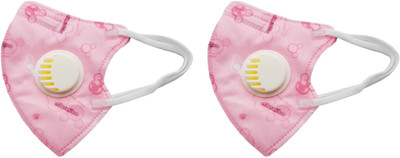 

Vritraz N95 PM 2.5 Kids Child Children Anti-Pollution Activated Carbon Face Mask with Breathing Valve Pink Mouse (Pack of 2) Mask