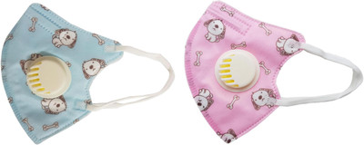 

Vritraz N95 PM 2.5 Kids Child Children Anti-Pollution Activated Carbon Face Mask with Breathing Valve Puppy Blue Pink (Pack of 2) Mask