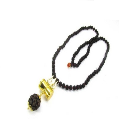 SHIVOHAM Shiv Shakti Kavach 5 Mukhi Rudraksha Mala With Shiv Trishul & Damru Silk Dori Necklace Wood Necklace