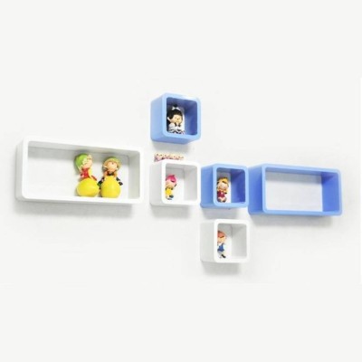 KraftStics Lovely Wooden Wall Shelf (Number of Shelves - 6) Wooden Wall Shelf(Number of Shelves - 6, White, Blue)