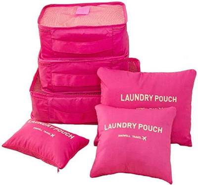 

VP STORES 6pcs Travel Organizer Storage Bag Box Tidy Luggage Suitcase Pouch Zip Women(Baby pink ) Small Travel Bag - 37*27*12cm(Pink)
