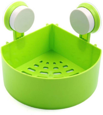 

VP STORES Bathroom wall shelf strong chuck suction cup corner kitchen triangular frame soap holder bakset accessories(Green)