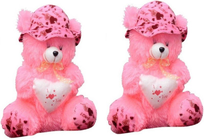 

THE HIGH THINKING TOYS Combo Offer Pack of Two Pink Teddy Bear with Cap - 40 cm(Pink)