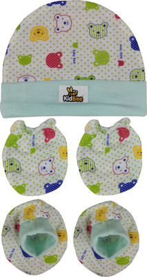 Kidbee Baby Printed Soft Booties Mittens Cap Combo Set(Multicolor)
