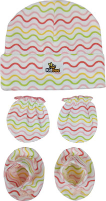 

Kidbee Baby Stripe wave Printed Soft Booties Mittens Cap Combo Set(Orange waves)