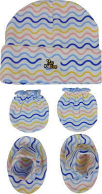 

Kidbee Baby Stripe wave Printed Soft Booties Mittens Cap Combo Set(Multicolor)