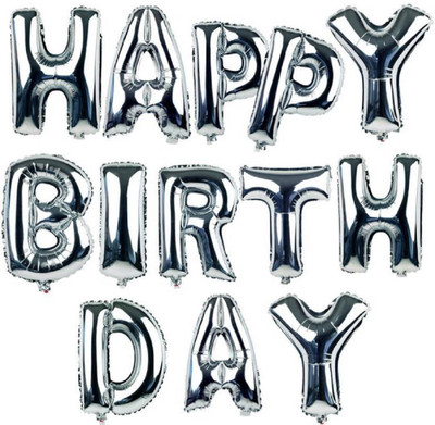 YNS Crafts Stock Solid Happy birthday 4 Letter Balloon(Silver, Pack of 1)