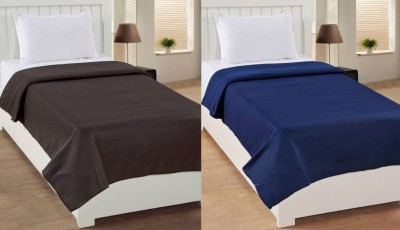 Hot Dealzz Solid Single Fleece Blanket for  AC Room(Polyester, Green, Blue)