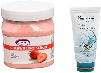 

Pink Root STRAWBERRY SCRUB 500ML WITH HIMALAYA LEMON FACE WASH(Set of 2)