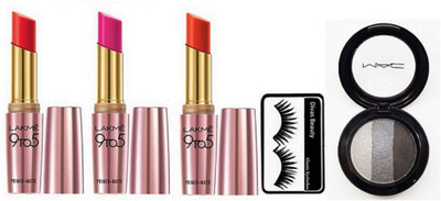

Divas Beauty Eyelashes With 9to5 Matte Finish Long Lasting Lipstick (set of 3)& Mac Eyeshadow Fard A Joues Mineralize(Set of 5)