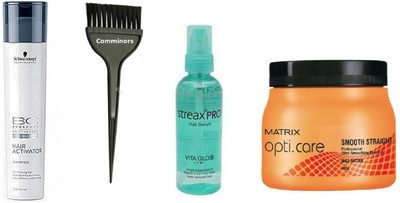 

comminors of hair Brush & Hair Activator shampo 250ml & Pro vita Gloss serum 100ml & Smooth Straight spa 490gm ( set of 4)(Set of 4)