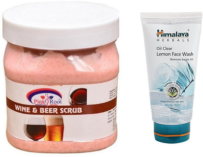 

Pink Root WINE BEER SCRUB 500ML WITH HIMALAYA LEMON FACE WASH(Set of 2)