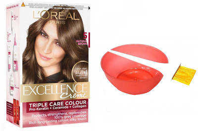 

L'Oreal Excellence Creme Hair Colour (5 Natural Brown) + Bowl & Brush(Set of 3)