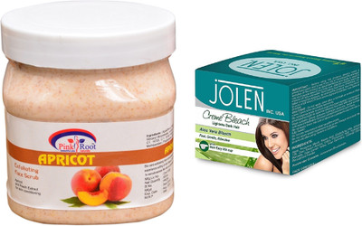 

Pink Root APRICOT SCRUB 500ML WITH JOLEN ALOE VERA BLEACH CREME 18G(Set of 2)