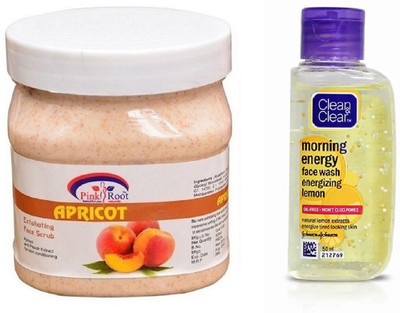

Pink Root APRICOT SCRUB 500ML WITH CLEAN & CLEAR LEMON FACE WASH(Set of 2)
