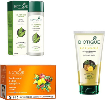 

BIOTIQUE BIO Bio Morning Nectar Flawless Skin Lotion For All Skin Types, Bio Anti Tan Facial Kit, Bio Pineapple Face Wash(Set of 3)