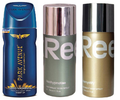

Park Avenue GOOD MORNING & REEHYPNOTISE & REEMYSTIFY Deodorant Spray - For Men(450 ml, Pack of 3)