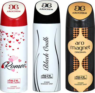 Arochem B-200 DEODORANT SPRAY NO ALCOHOL PURE PERFUME DYNAMIC BODY SPRAY Deodorant Spray Deodorant Spray - For Men & Women(200 ml, Pack of 3)
