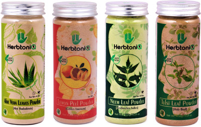 

HerbtoniQ 100% Natural Aloevera Leaves Powder 150g, Lemon Peel Powder 150g, Neem Leaf Powder 150g, Tulsi Leaf Powder 150g For Face Pack(600 g)