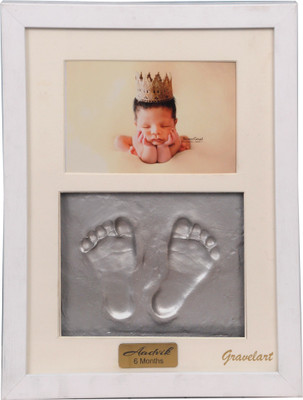 

Gravelart Baby Handprint & Footprint Kit Photo Frame for Newborn Girls and Boys Impression, Baby Photo Album For Shower, Baby Gifts, Keepsake Box Decorations for Room Wall Nursery Decor - White frame metallic silver Keepsake(Silver)