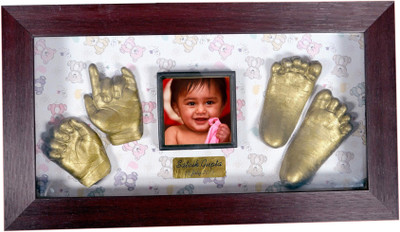 

Gravelart Baby Impression Kit - DO-IT-YOURSELF- big frame teddy print with name plate Keepsake(Dull metallic gold)