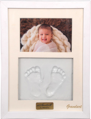 

Gravelart Baby Handprint & Footprint Kit Photo Frame for Newborn Girls and Boys Impression, Baby Photo Album For Shower, Baby Gifts, Box Decorations for Room Wall Nursery Decor - White frame white paint with name plate Keepsake(Gold)
