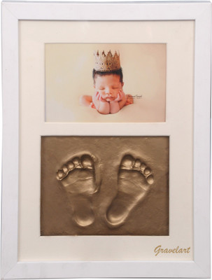 

Gravelart Gravelart Baby Handprint & Footprint Kit Photo Frame for Newborn Girls and Boys Impression, Baby Photo Album For Shower, Baby Gifts, Keepsake Box Decorations for Room Wall Nursery Decor - White Frame Metallic Gold Keepsake(Gold)