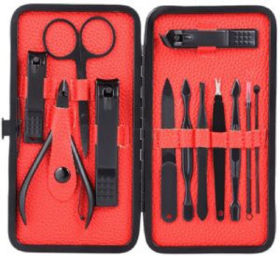 

Foolzy Set Nail Clippers, Professional Stainless Steel Nail Scissors Grooming Kit with Peeling Knife, Nail Cleaning Knife, Acne needle, Blackhead Tool Leather Travel Case(12 g, Set of 12)