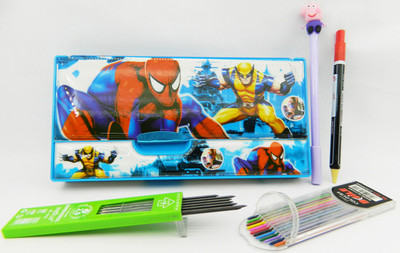

KidoGlobe Geometry Box Cartoon Art Plastic Pencil Box(Set of 5, Light Blue)