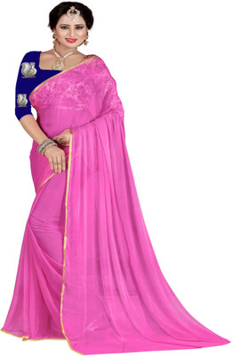 RAJASTHANI BANDEJ Solid/Plain Bollywood Chiffon Saree(Black)