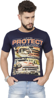 DownTown Graphic Print Men Round Neck Dark Blue T-Shirt Flipkart