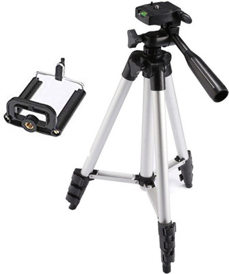 

Lizzie 3110 Pro Camera Tripod Portable Lightweight Aluminum Tripod with Flexible Three-way Tripod Head Tripod(Silver, Supports Up to 1500)