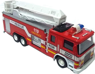 

Happy GiftMart Die Cast 1:32 Extendable Action Pull Back Firefighter Metal Toy Car with Light and Sound (Red)(Multicolor)