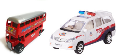 

The Game Begins Combo Toys of Double Decker Bus and Policar Car Toys | Toys for kids| Miniature Cars Toys | Pull back and Go | Red and White Color - Set of 2 Toys - Value Pack(Multicolor)