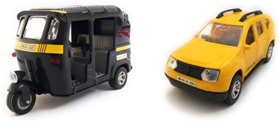 

The Game Begins Combo Toys of Auto Rickshaw and Duster Car Toys | Toys for kids| Miniature Cars Toys | Pull back and Go | Black and Yellow Color - Set of 2 Toys - Value Pack(Multicolor)