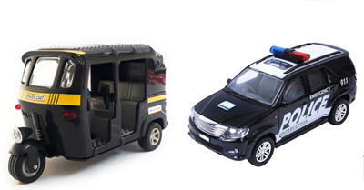 

The Game Begins Combo Toys of Auto Rickshaw and Policar Car Toys | Toys for kids| Miniature Cars Toys | Pull back and Go | Black and Black Color - Set of 2 Toys - Value Pack(Multicolor)
