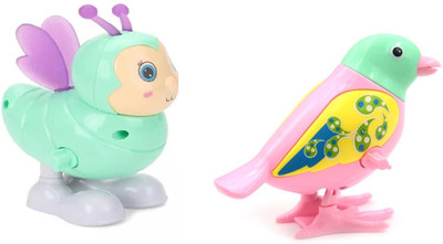 

Emob Cute Pack of 2 Bee and Sparrow Friction Powered Moving Wind Up Chain Toy(Multicolor)