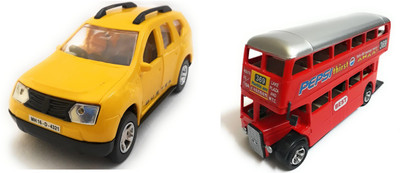 

The Game Begins Combo Toys of Duster Car and Double Decker Bus Toys | Toys for kids| Miniature Cars Toys | Pull back and Go | Yellow and Red Color - Set of 2 Toys - Value Pack(Multicolor)