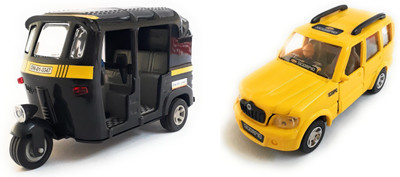

The Game Begins Combo Toys of Auto Rickshaw and Scorpio Car Toys | Toys for kids| Miniature Cars Toys | Pull back and Go | Black and Yellow Color - Set of 2 Toys - Value Pack(Multicolor)