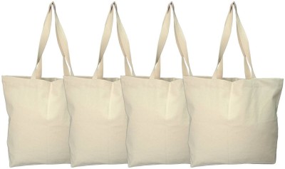 

Rawpockets Rawbags 'Natural Colour tote bag(Pack of 4)', reusable 100% Cotton Eco-Friendly |Recycled bag |Natural colour|Eco bag |Canvas Fabric (Nursery/Play School) Multipurpose Bag(White, 5)