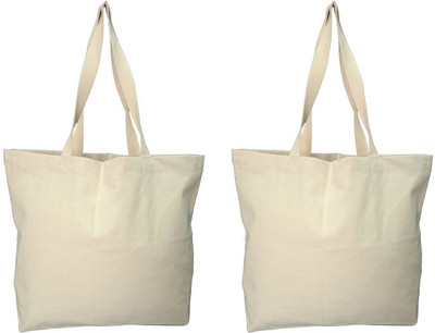 

Rawpockets Rawbags 'Natural Colour tote bag(Pack of 2)', reusable 100% Cotton Eco-Friendly Recycled bag|Natural bag|Eco bag |Canvas Fabric Multipurpose Bag(White, 5)