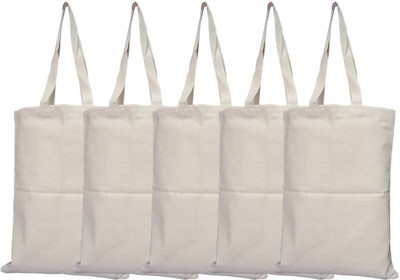 

Rawpockets Rawbags 'Natural Colour tote bag(Pack of 5)', reusable 100% Cotton Eco-Friendly |Recycled Bag|Natural colour|Eco bag |Canvas Fabric Multipurpose Bag(White, 5)