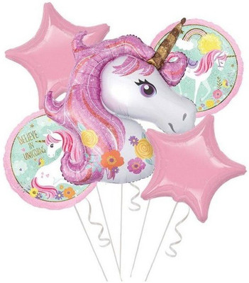 

GrandShop Printed UNICORN Bouquet Foil Balloon(Multicolor, Pack of 5)