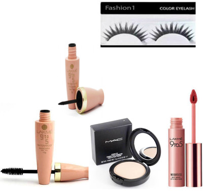 

FASHION 1 combo kit best 9 t0 5 eyeliner mascara ,luquid lipstick, and compact with eyelash.(Set of 5)