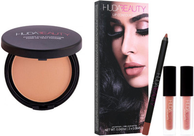 

Huda Beauty Beauty Pressed Powder Power Plus Lip Gloss Liquid Compact & Contour Kit - 2 10.15 gm(Set of 3)